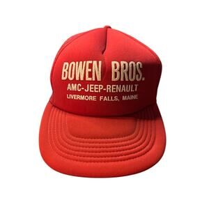 Vintage Bowen Bros Hat Jeep Maine Red White Snapback Trucker Hat Dad Cap Auto